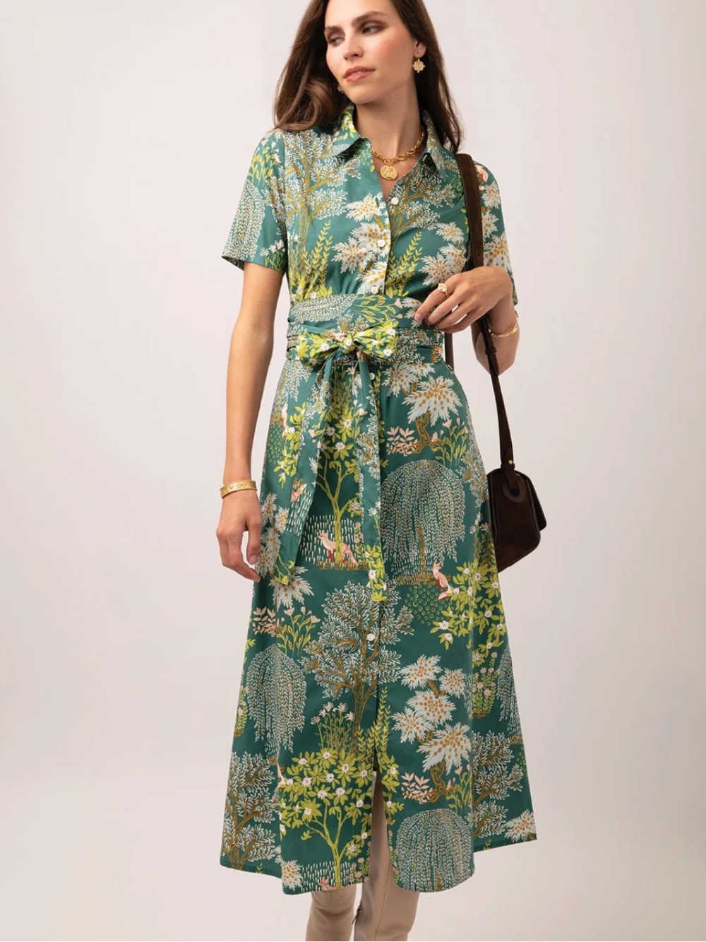 Spartina 449 Kristen Midi Dress Heritage Landscape Evergreen Size Small NWT